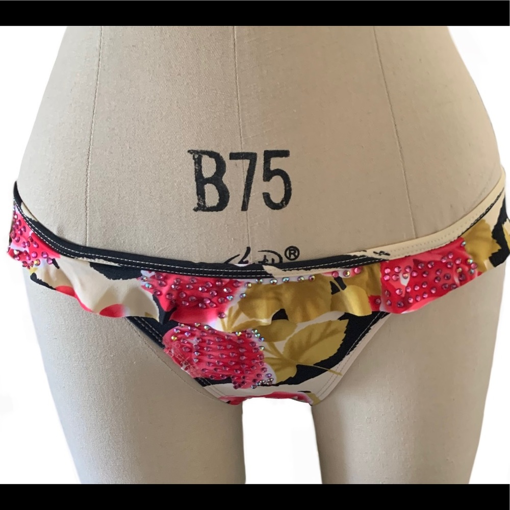 Swimwear one Piece Bottom Zebra Rose Crystal Ruffle